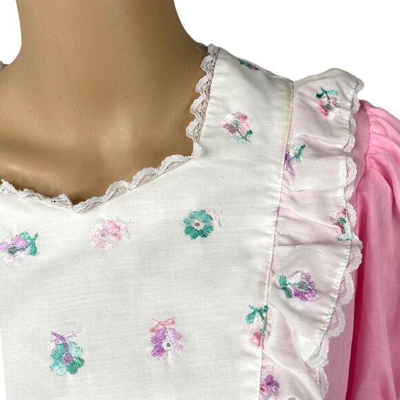 Vtg 60s Jeri Bee Pastel Pink Floral Embroidey Square Dance Dress SZ 10 - Picture 3 of 9